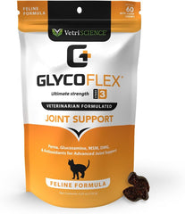 VetriScience GlycoFlex 3, Clinically Proven Joint Support Cat Supplements - Hip and Joint Health Supplement with Glucosamine, MSM, Green Lipped Mussel & DMG - 60 Chews, Chicken Flavor​