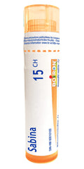 Boiron Sabina 15ch,Homeopathic medicine. Each tube contains 4 g (approximately 80 pellets)
