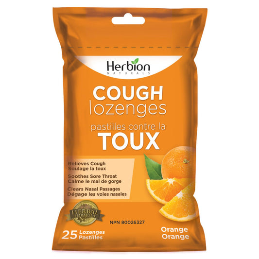 Herbion Naturals Cough Lozenges with Natural Orange Flavour, 25 Lozenges - Relieves Cough, Clears Nasal Congestion, Soothes Sore Throat; For Adults and Children 12 years and above