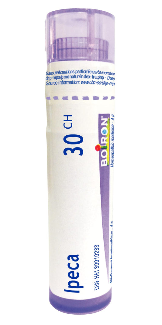 Boiron Ipeca 30ch,Homeopathic medicine. Each tube contains 4 g (approximately 80 pellets)