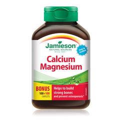 Jamieson Calcium 333 mg with Magnesium 167 mg, High Absorption, Supports Bone Health and Muscle Function, Helps Prevent Osteoporosis and Bone Loss. Easy to Swallow, Non-GMO, Gluten-Free, 200 Caplets, Proudly Canadian