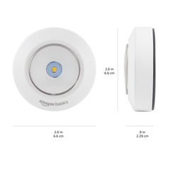 Amazon Basics LED Puck Lights, Battery Operated, 50 Lumens 2 Pack, Tap Light, Stick on Lights, Under Cabinet Lighting, Ideal for Kitchen Cabinets, Closets, Garage and More, White