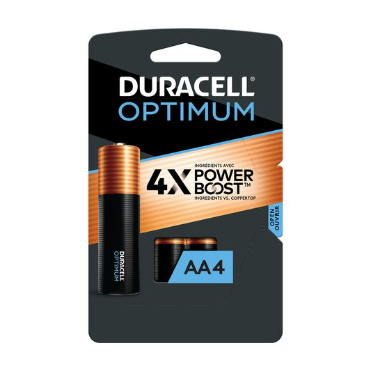 Duracell Optimum AA Batteries, 4 Count, Convenient, Resealable Package, 1.5V Alkaline Battery