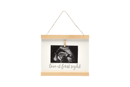 Pearhead Sonogram Love at First Sight Wall Art, Wooden Clip Baby Keepsake Frame, Gender-Neutral Baby Girl or Baby Boy Nursery Décor Accessory, Pregnancy Announcement Picture Frame
