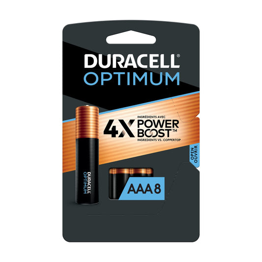 Duracell Optimum AAA Batteries with Power Boost Ingredients, 8 Count Pack, Triple A Battery with Long-Lasting Power, All-Purpose Alkaline AAA Battery for Household and Office Devices