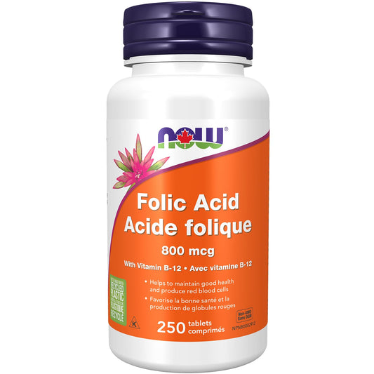 NOW Supplements, Folic Acid 800 mcg + B-12 (Cyanocobalamin) 25 mcg, B Complex Vitamin, 250 Tablets