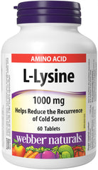 Webber Naturals L-Lysine 1000 mg, 60 Tablets, Prevents Cold Sores, Vegan