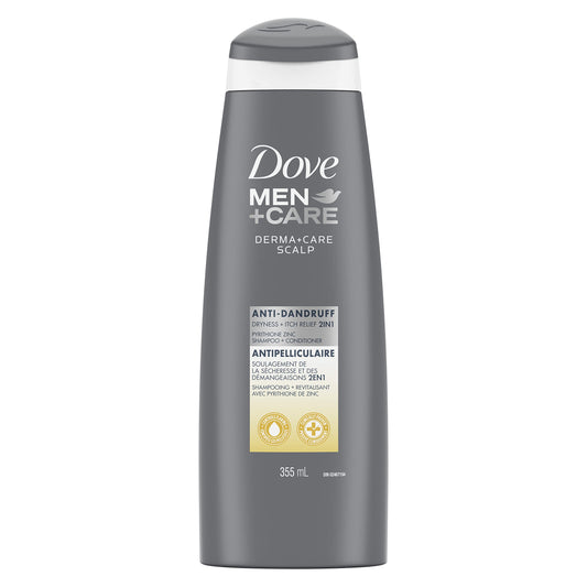 Dove Men + Care Derma+Care Scalp 2in1 Shampoo & Conditioner Anti-Dandruff Dryness + Itch Relief hair care with Pyrithione Zinc 355 ml