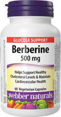 Webber Naturals Berberine 500 mg, 60 Capsules, Supports Healthy Glucose Metabolism and Cardiovascular Health, Vegan