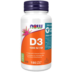 NOW Supplements, Vitamin D-3 1,000 IU, High Potency, Structural Support, 180 Softgels