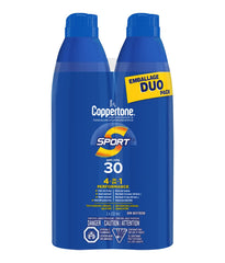 COPPERTONE Sport Sunscreen Spray SPF 30, Water-Resistant and Lightweight Face and Body Sunscreen, 4-in-1 Performance Spray Sunscreen Stays On Strong When You Sweat, UVA/UVB Sun Protection, 2 x 222 mL