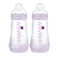 MAM 9oz Easy Start Anti-Colic Wide Neck Vented Baby Bottle, Medium Flow Breastfeeding-Like Nipple, Reduces Colic Gas & Reflux, Easy to Clean, BPA Free, 2+ Months, Made in Europe, 2 Pk, Unisex