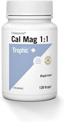 Trophic Calcium-Magnesium 1:1 Chelazome, 120 Count. Chelated with natural amino acids, provides superior absorbtion. Aids in metabolism, blood clotting, nerve transmission and regulation of the heartbeat.