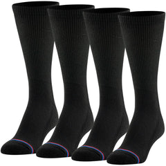 PEDS Women's Diabetic Crew Socks with Non-Binding Top and Cushion Sole 4 Pairs, Black, 10-13