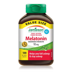 Jamieson Melatonin 10 mg Maximum Strength, 100 Bi-Layer Caplets, Dual-Action Timed Released, Improves Sleep Quality and Duration, Helps Reset the Body's Sleep-Wake Cycle. Vegetarian, Proudly Canadian