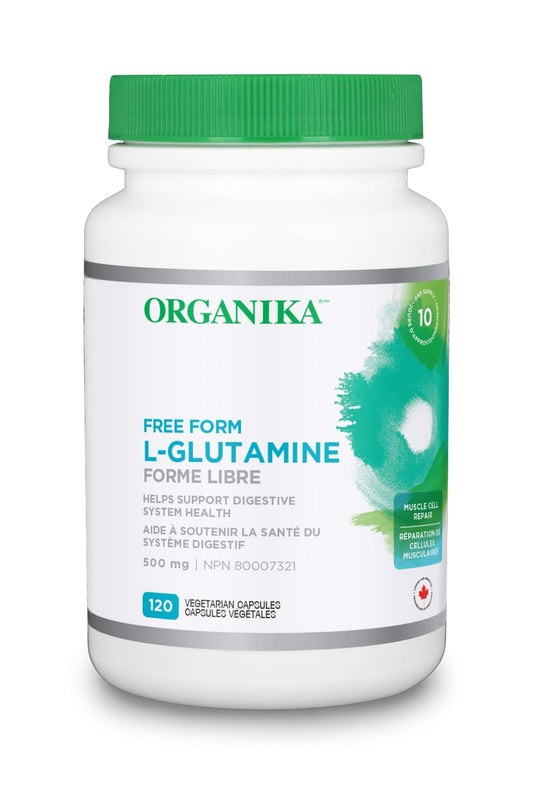 Organika Canadian-Made L-Glutamine - High-Absorption Formula - For Better Immune Defense, Muscle Recovery and Gut Health | 500mg 120vcaps
