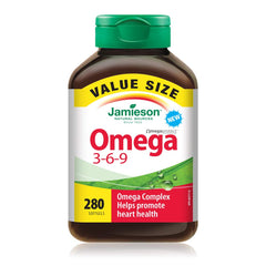 Jamieson Omega 3-6-9 Softgels, Value Size, with Fish Oil, Borage Oil, Flaxseed Oil, Providing EPA, DHA, and ALA. Supports Heart and Brain Health, 280 Count, Proudly Canadian