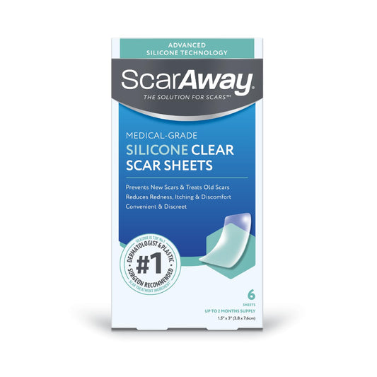 ScarAway Advanced Clear Silicone Scar Sheets, Medical Grade Silicone Strips (1.5" x 3") Scar Treatment and Prevention for Surgical, Burn, Body, Hypertrophic & Keloid Scar Treatment, 6 Clear Sheets