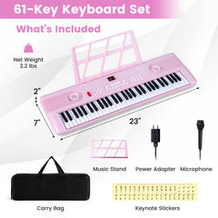 61 Key Electric Portable Digital Keyboard Piano for Beginner-Pink
