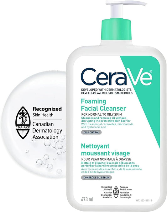 CeraVe Foaming Face Wash, Gentle Face Cleanser for Men & Women with Hyaluronic Acid, Niacinamide, Ceramides. Makeup Remover for oily skin, Fragrance-Free, Non-Comedogenic, Sensitive Skin, 473ML