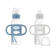 Dr. Brown’s Milestones Narrow Transitional Sippy Bottle with Silicone Handles 8oz 250mL 6m+ Light Blue and Gray 2-Pack