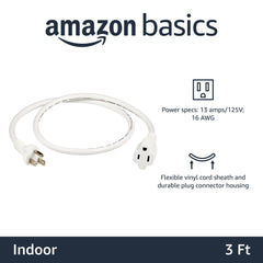 Amazon Basics 3-Foot Extension Cord - 13 Amps, 125V - White