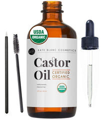 Kate Blanc Cosmetics Castor Oil Organic for Hair, Lashes, Face (2oz), 100% Pure, Cold Pressed, Hexane Free Hair Oil. Lash Serum for Thicker-Looking Eyelashes & Eyebrows