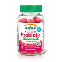 Jamieson Extra Strength Probiotic Gummies 5 Billion Active Cells Berry Blast Flavour, Improves Digestive Health, and Supports a Healthy Microbiome, No Artificial Colours, Flavours, or Preservatives, 30 Count