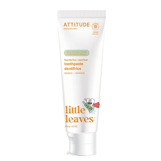 ATTITUDE Kids Fluoride-Free Toothpaste, Made in Canada, Plant- and Mineral-Based Ingredients, Vegan, Cruelty-Free and Sugar-Free, Mango 120 grams