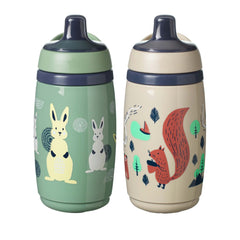 Tommee Tippee Superstar Insulated Sportee Toddler Water Bottle, INTELLIVALVE Leak-Proof & Shake-Proof (9oz, 12+ Months, 2 Count), Green and Warm Gray