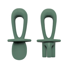 Tiny Twinkle Silicone Training Utensils - Baby Spoons and Baby Forks For Self-Feeding Training - Silicone Baby Led Weaning Utensils For Toddlers And Babies 6-24 (Mint) Months - Baby Feeding Supplies (Olive)