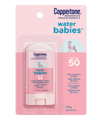 Coppertone Waterbabies Baby Sunscreen Stick SPF 50, Gentle and Hypoallergenic Sunscreen for Babies, Water Resistant Baby Stick Sunscreen, Octinoxate and Oxybenzone Free, 13.9g