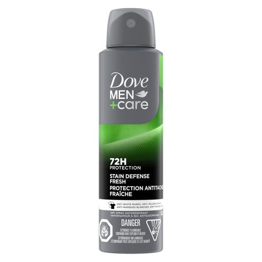Dove Men+Care Dry Spray Antiperspirant, Stain Defense Fresh, Anti-White Marks, 72-hour Sweat & Odour Protection, 107g