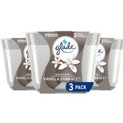 Glade Scented Candle, Delicate Vanilla Embrace, Air Freshener Infused with Essential Oils for Home Fragrance, 3-Wick Candle, 3 Count
