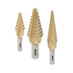 Neiko 3-Piece Titanium Step Drill Bits Set M2 Steel - 28 Sizes, SAE