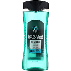 AXE Dual Action Body Wash for Long Lasting Freshness Ice Chillin' Icy Menthol Men's Moisturizing Shower Gel with 100% Plant-based Prebiotics, No Parabens, Dermatologist tested 473 ML