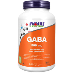 NOW Supplements, GABA (Gamma-Aminobutyric Acid) 500 mg + B-6, Natural Neurotransmitter, 200 Veg Capsules