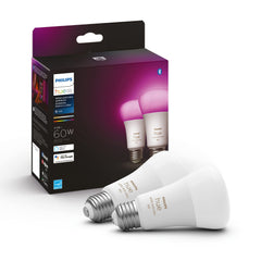 Philips Hue White and Colour Ambiance 9.5W Equivalent 60W A19 Base E26 LED Smart Bulb, Dimmable, Bluetooth & Zigbee Compatible, Voice Activated with Alexa & Google Assistant, 2-Pack
