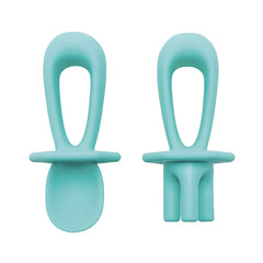 Tiny Twinkle Silicone Training Utensils -Baby Spoons and Baby Forks For Self-Feeding Training-Silicone Baby Led Weaning Utensils For Toddlers And Babies 6-24 (Mint) Months- Baby Feeding Supplies(Mint)
