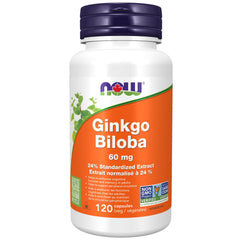 NOW Supplements Ginkgo Biloba Extract 60mg Vegetable Capsules, 120 Count