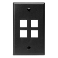 Leviton QuickPort Wallplate, Single Gang, 4-Port, 41080-4EP, Black