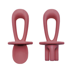 Tiny Twinkle Silicone Training Utensils - Baby Spoons and Baby Forks For Self-Feeding Training - Silicone Baby Led Weaning Utensils For Toddlers And Babies 6-24 Months - Baby Feeding Supplies (Burgundy)