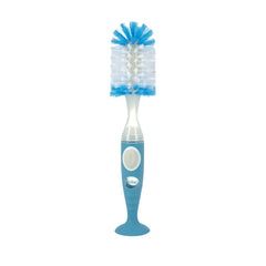 Nuby Easy Clean Dispensing Soft and Durable Bristle Bottle Brush with Textured Handles and Suction Base, 2 in 1 System, Blue