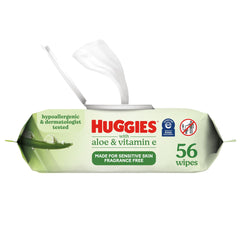 Huggies Aloe & Vitamin E, UNSCENTED, 1 Flip Top Pack, 56 Wipes