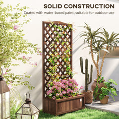 Wood Planter with Trellis, Raised Garden Bed to Grow Vegetables for Backyard, 30" x 14" x 67", Dark Brown