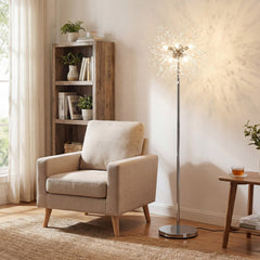 63-Inch Crystal Floor Lamp with Acrylic Crystals-Sliver
