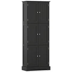 63 Inch Tall Bathroom Storage Cabinet with 6 Doors and Adjustable Shelves-Black