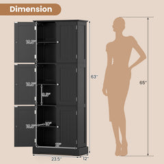 63 Inch Tall Bathroom Storage Cabinet with 6 Doors and Adjustable Shelves-Black