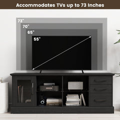 63 Inches Media Console Table with 3 Drawers and 2 Glass Shelves-Black
