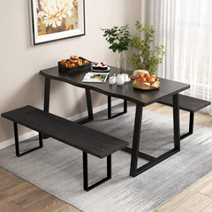 63 inches Large Dining Table with Wavy Edge and Heavy-duty Metal Frame-Black